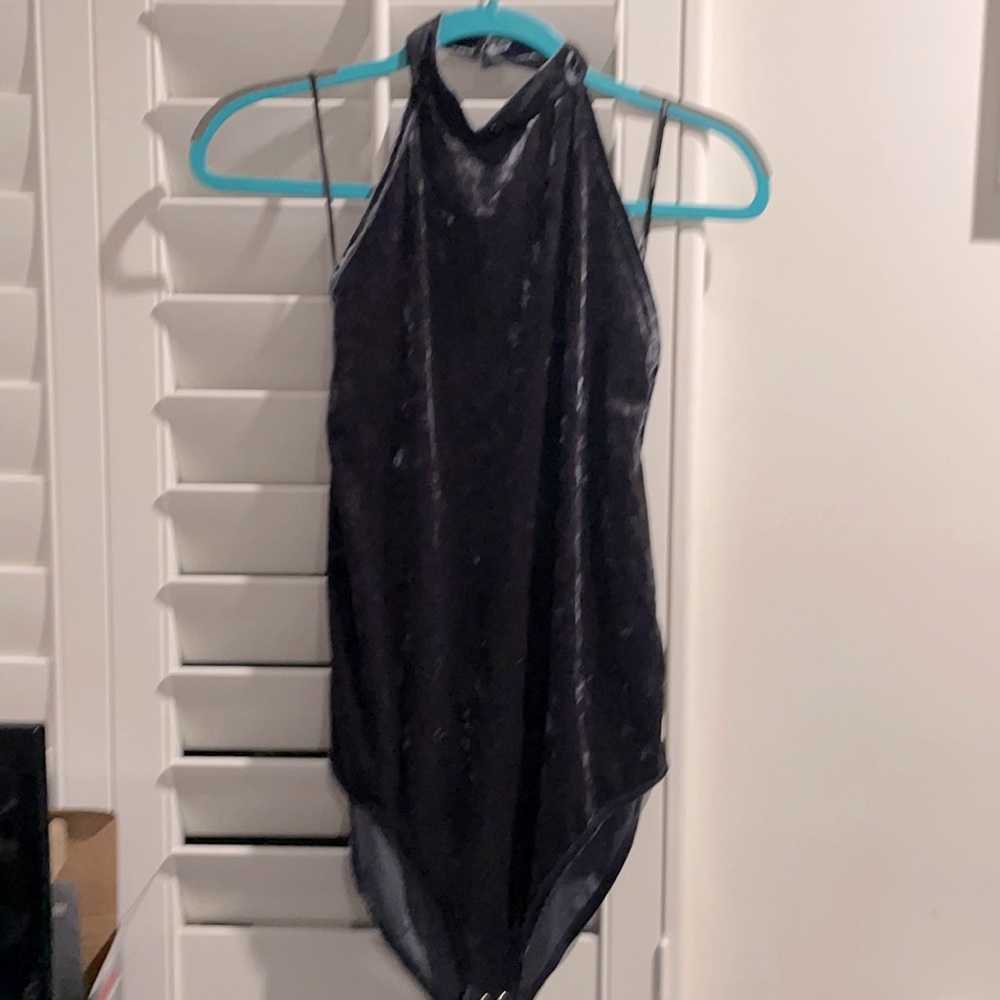 Crush velvet, halter collar body suite